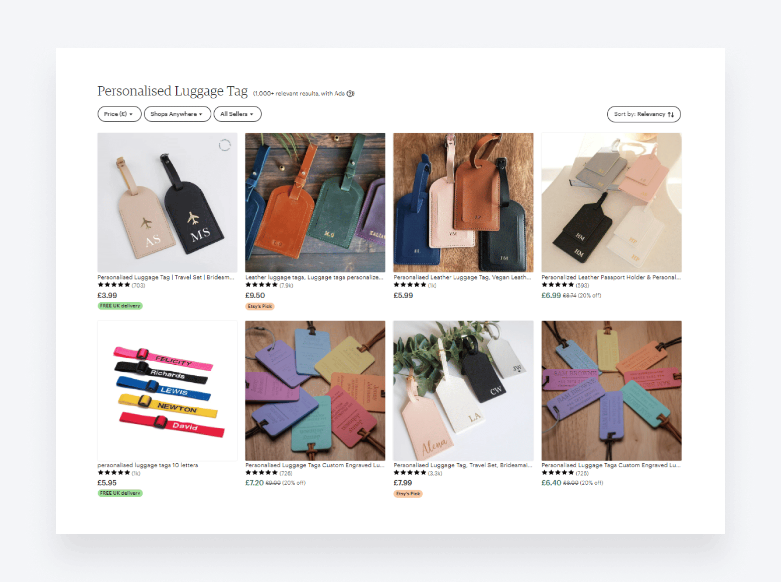 Personalized luggage tags on Etsy.