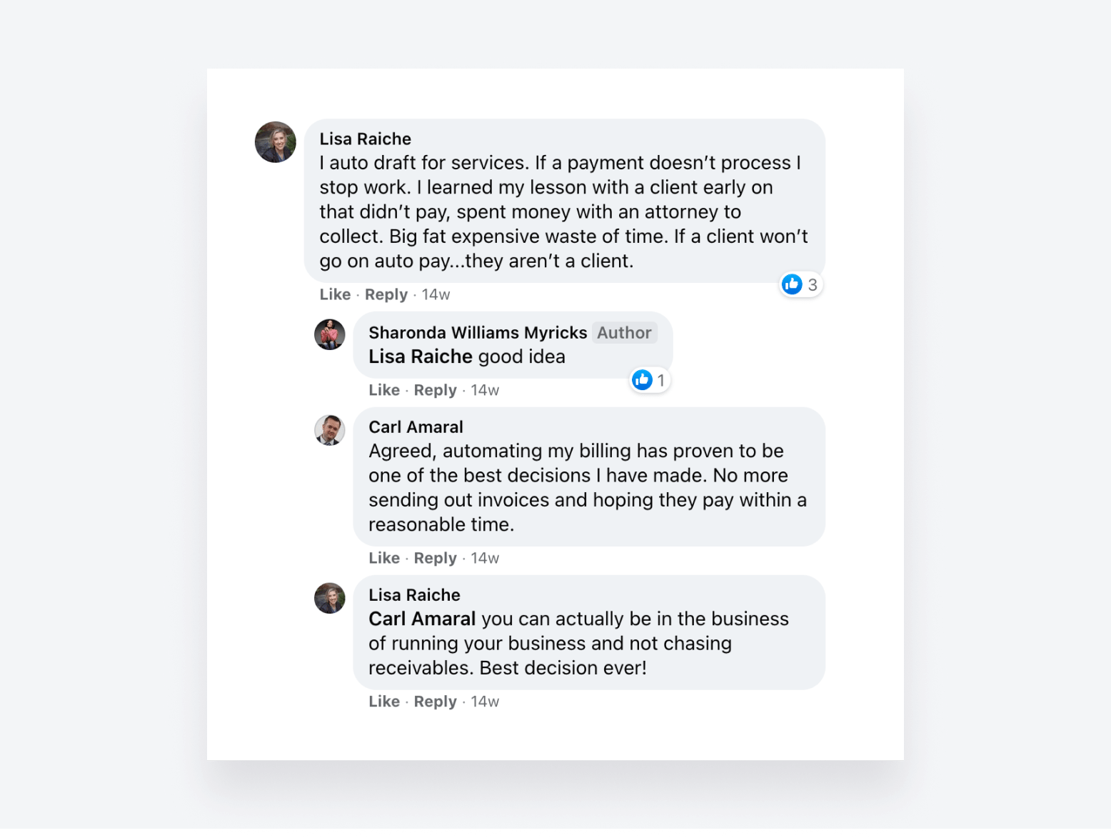 Facebook community shares invoicing process best practices