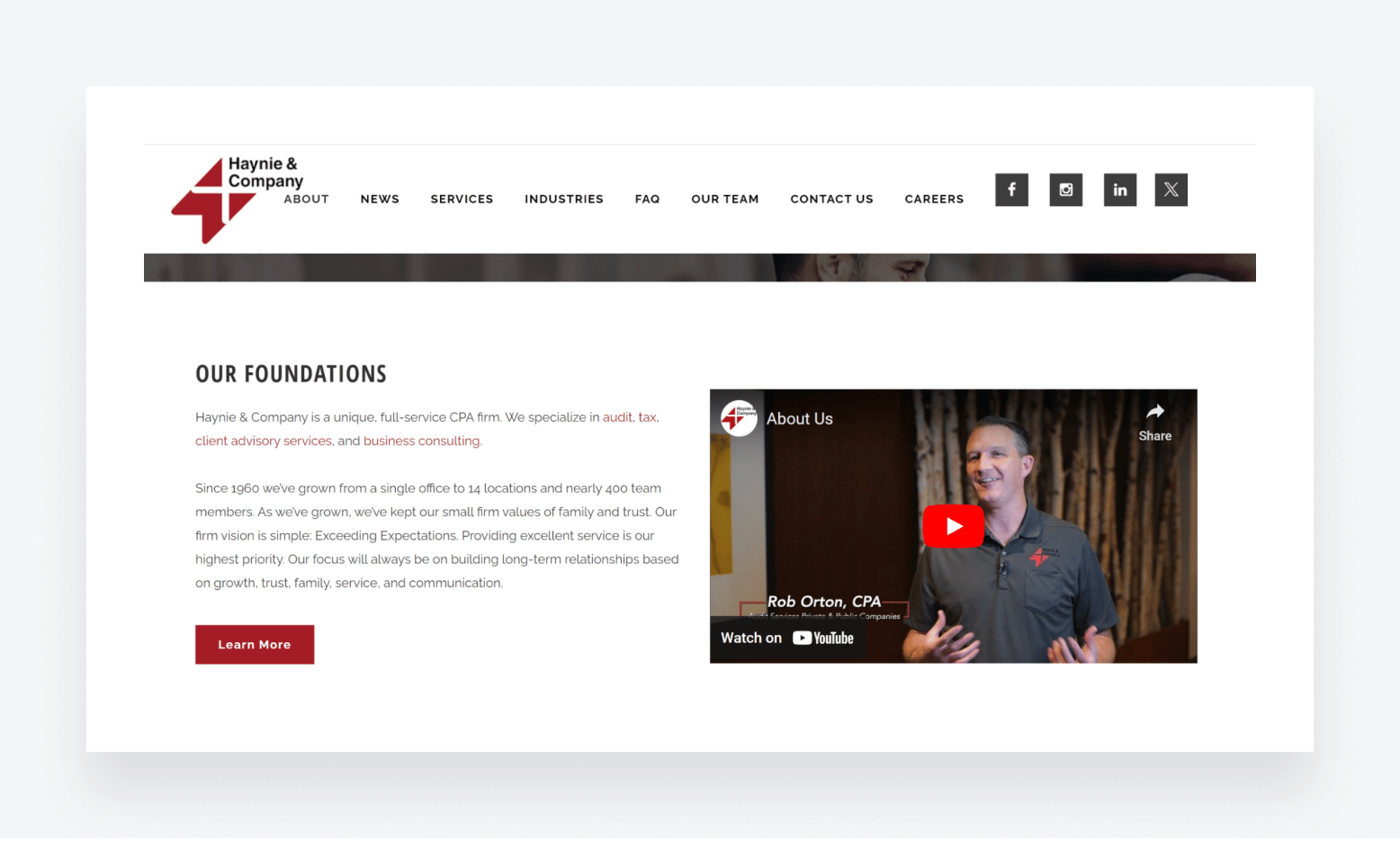 Haynie & Company's "About" web page