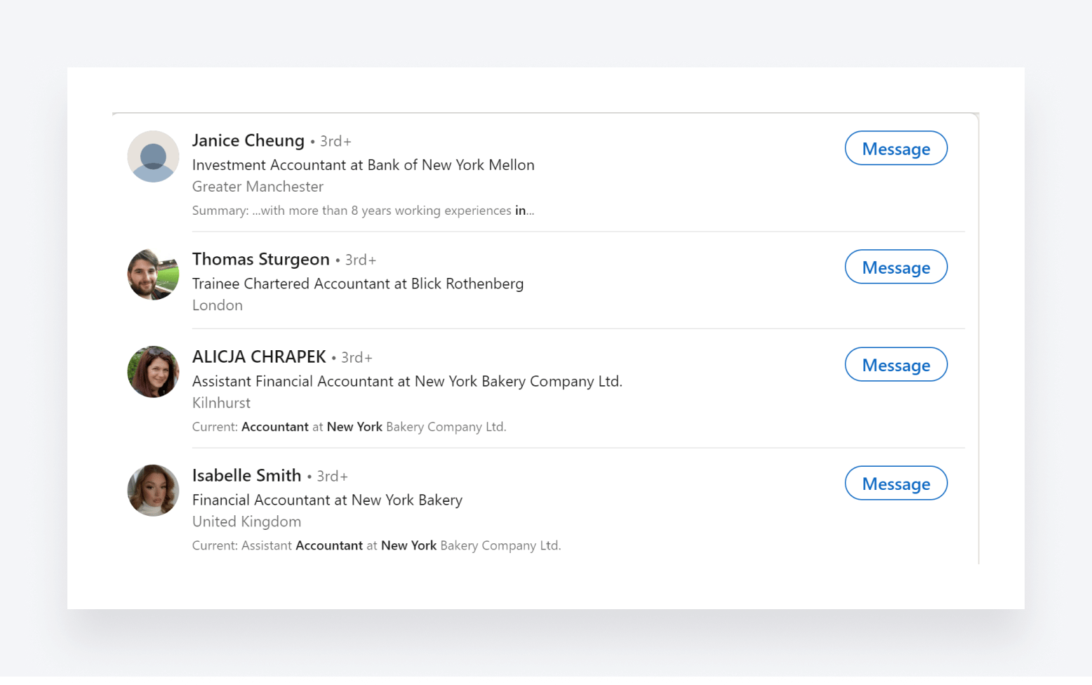 Search results on LinkedIn for accountants in the New York.