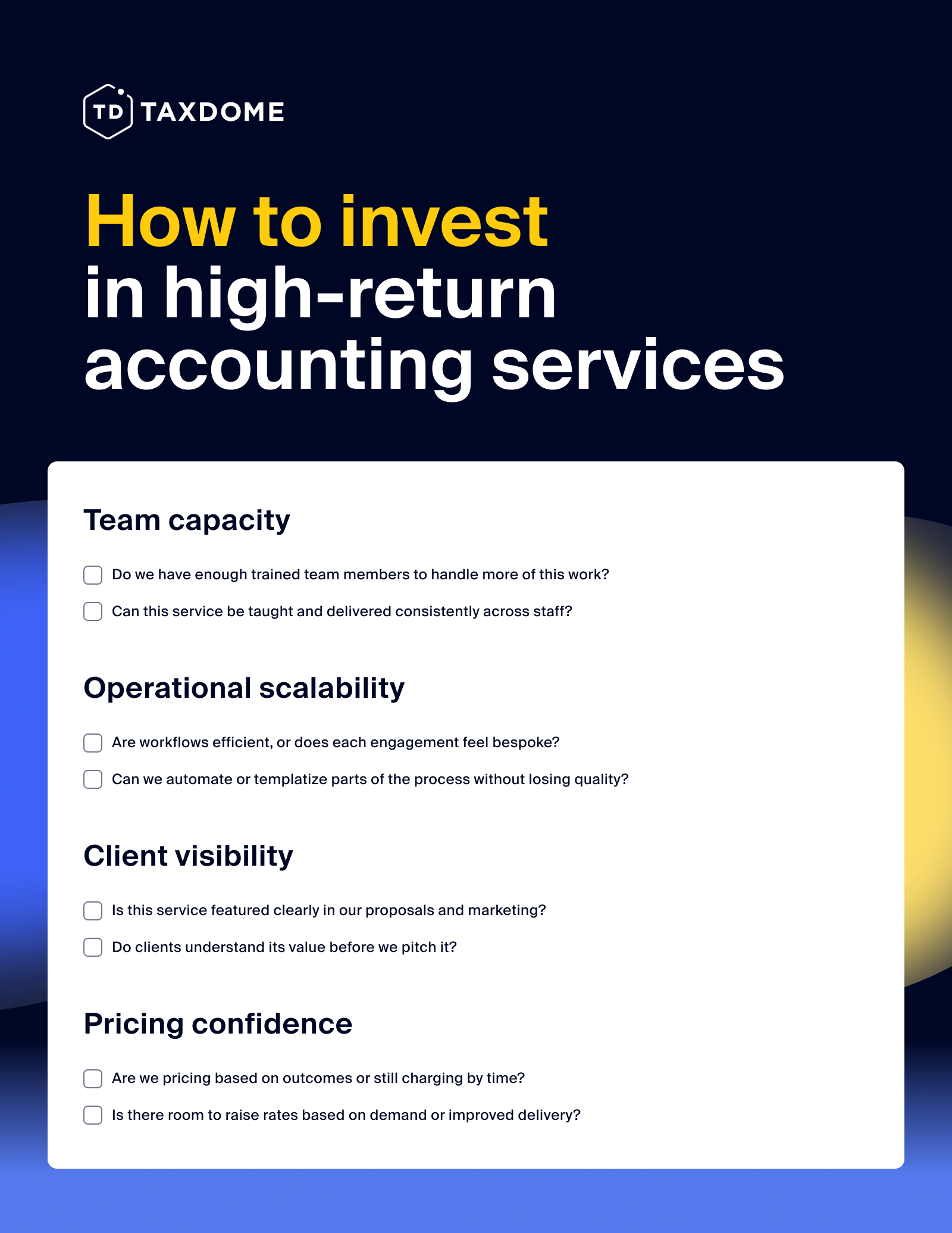 Checklist for investing in scalable, profitable accounting services