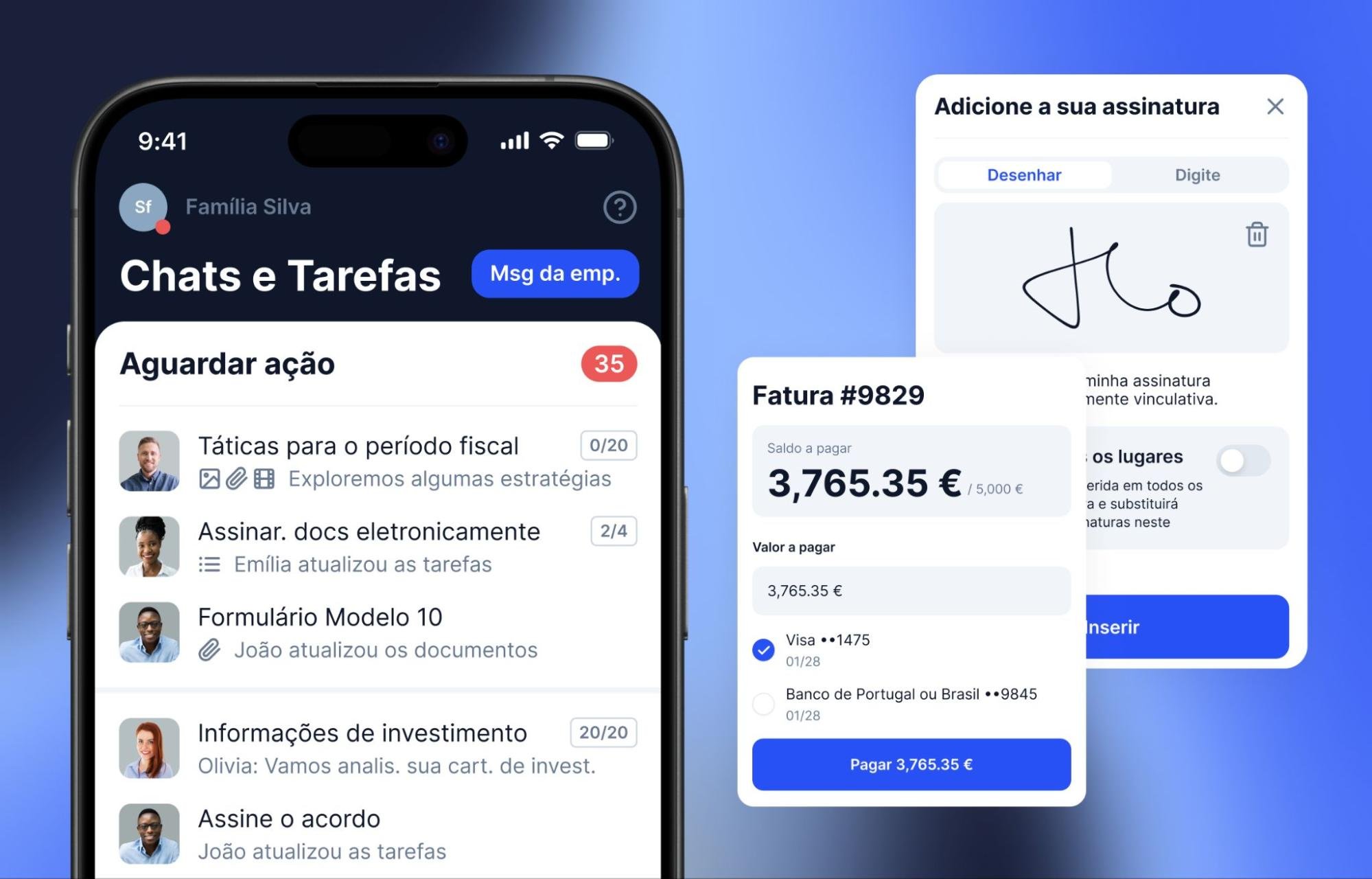 Com as apps móveis da TaxDome, os clientes conseguem digitalizar, carregar e assinar documentos de forma simples.