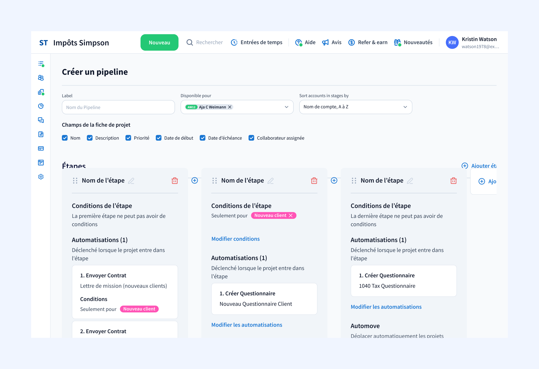 Capture d’écran de l’automatisation des flux de travail en comptabilité