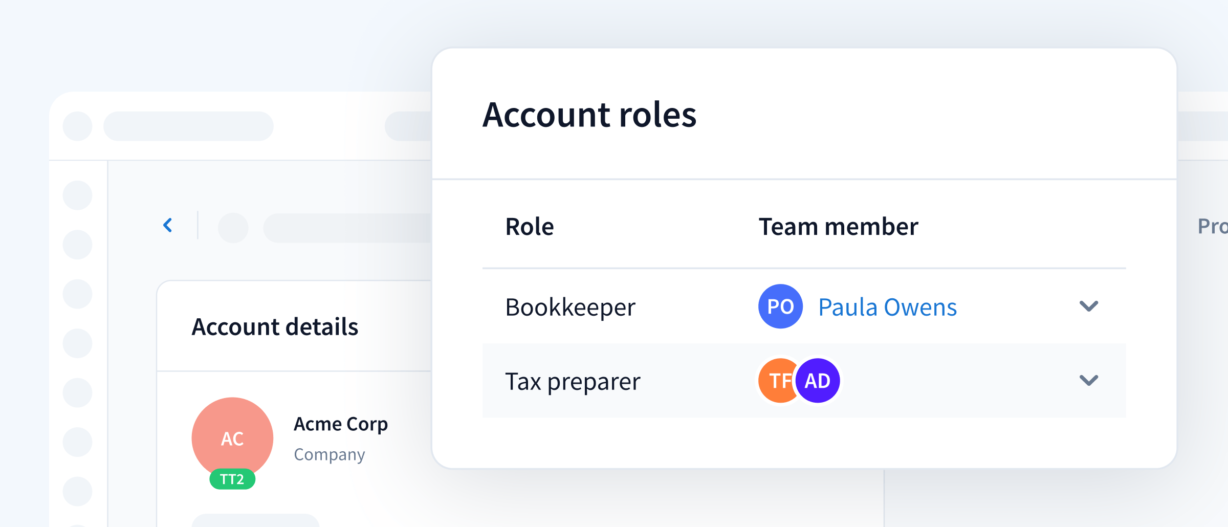 Screenshot showing account roles and team permissions in TaxDome