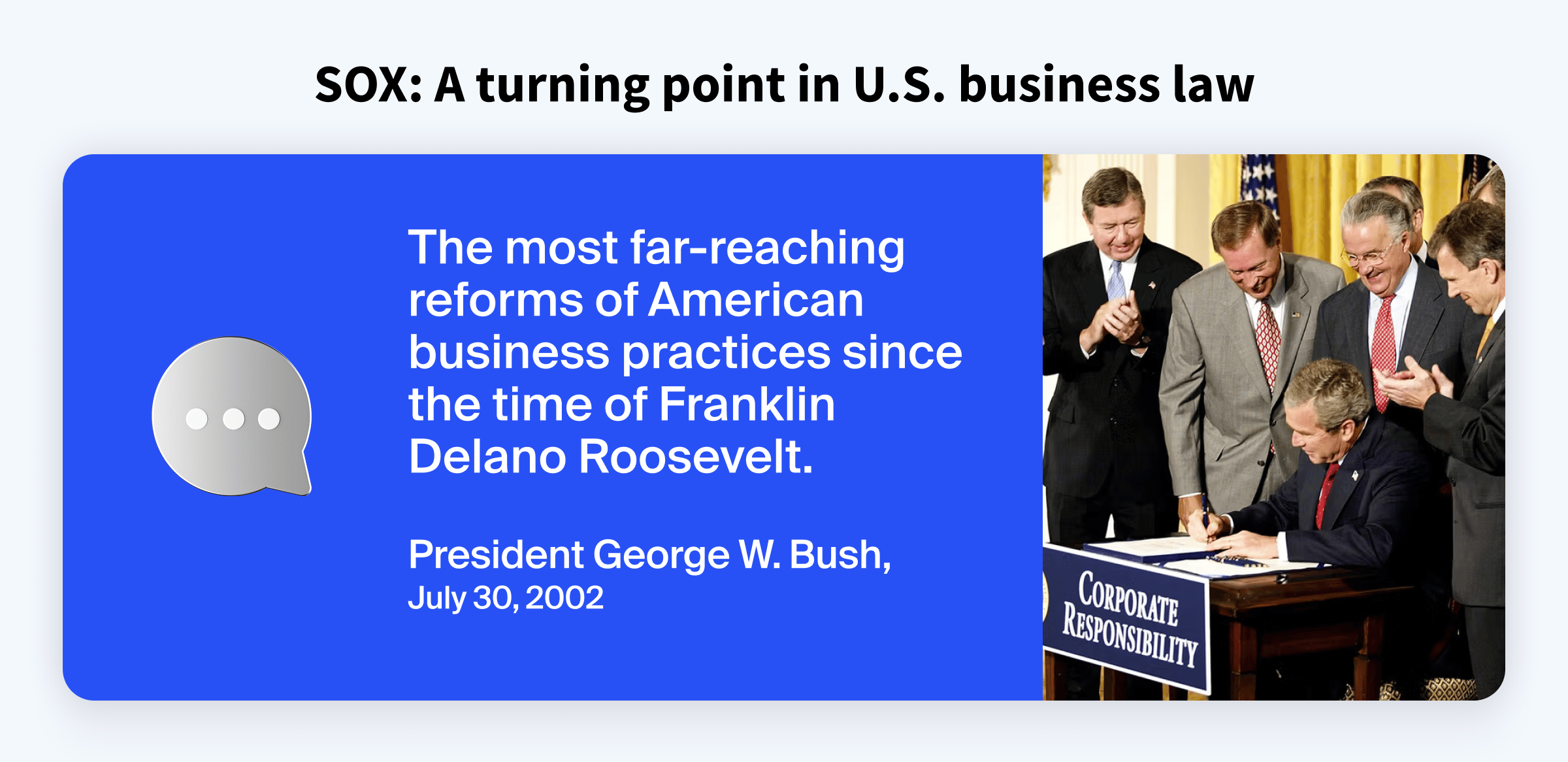 Quote from President Bush on the impact of the Sarbanes-Oxley Act