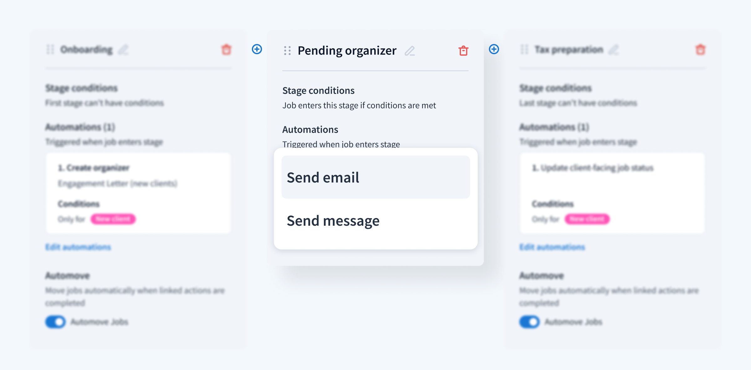 Image showcasing how you can create dependencies inside TaxDome