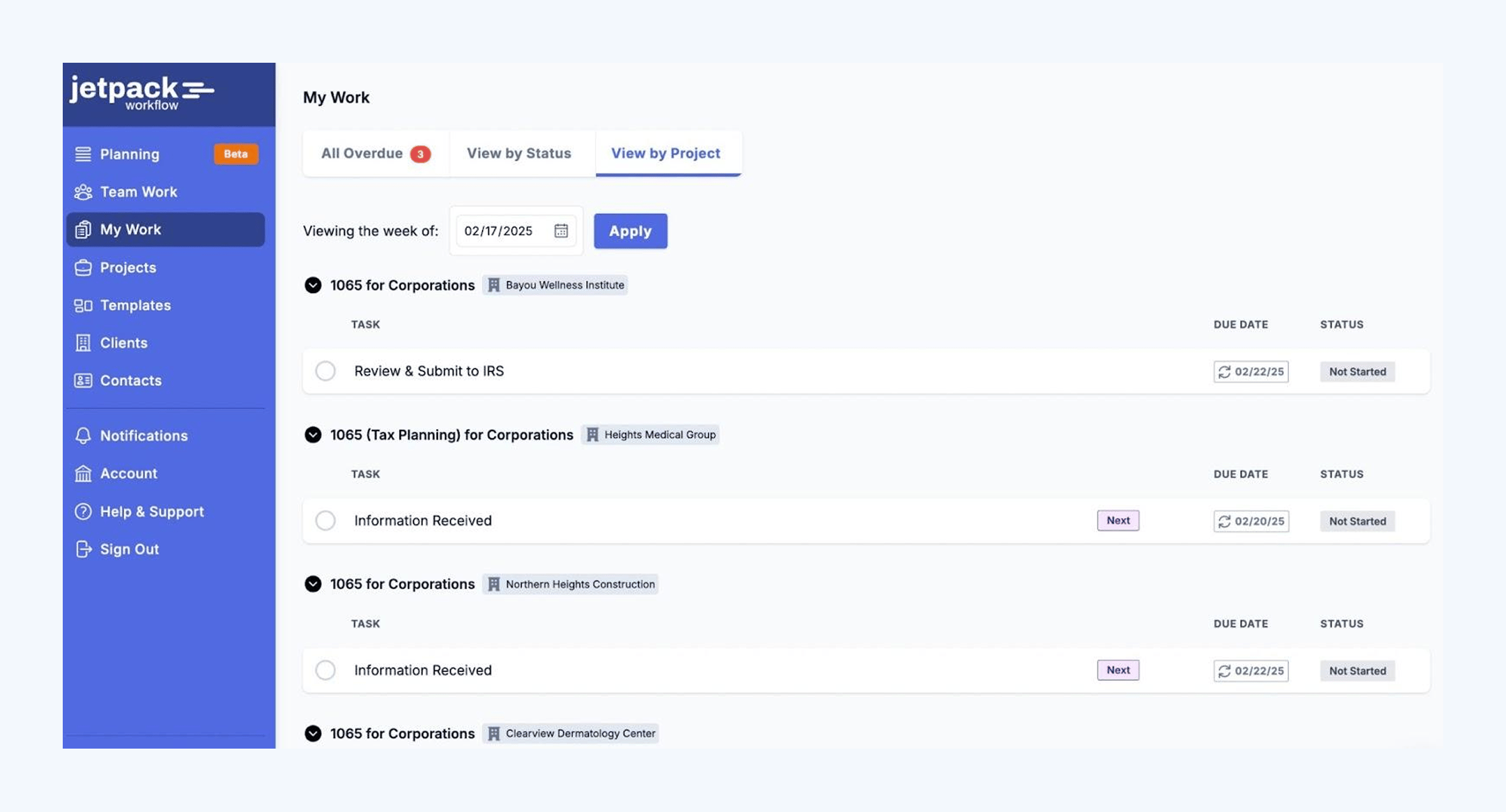 Jetpack Workflow project task view