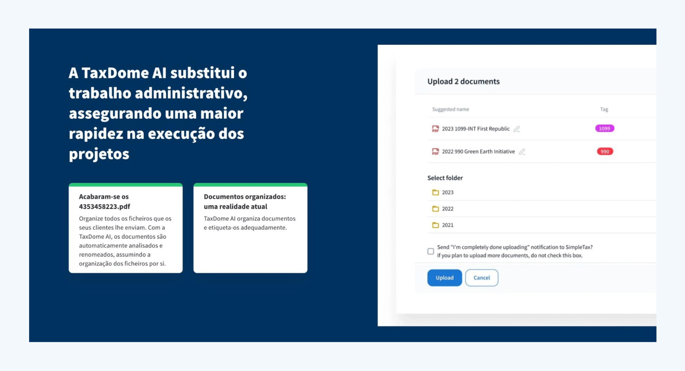 A nomenclatura automática de documentos por IA da TaxDome permite que os contabilistas economizem horas de trabalho todas as semanas.
