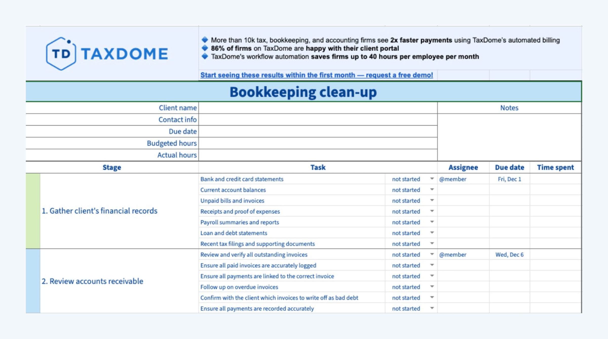 TaxDome’s free bookkeeping clean-up template