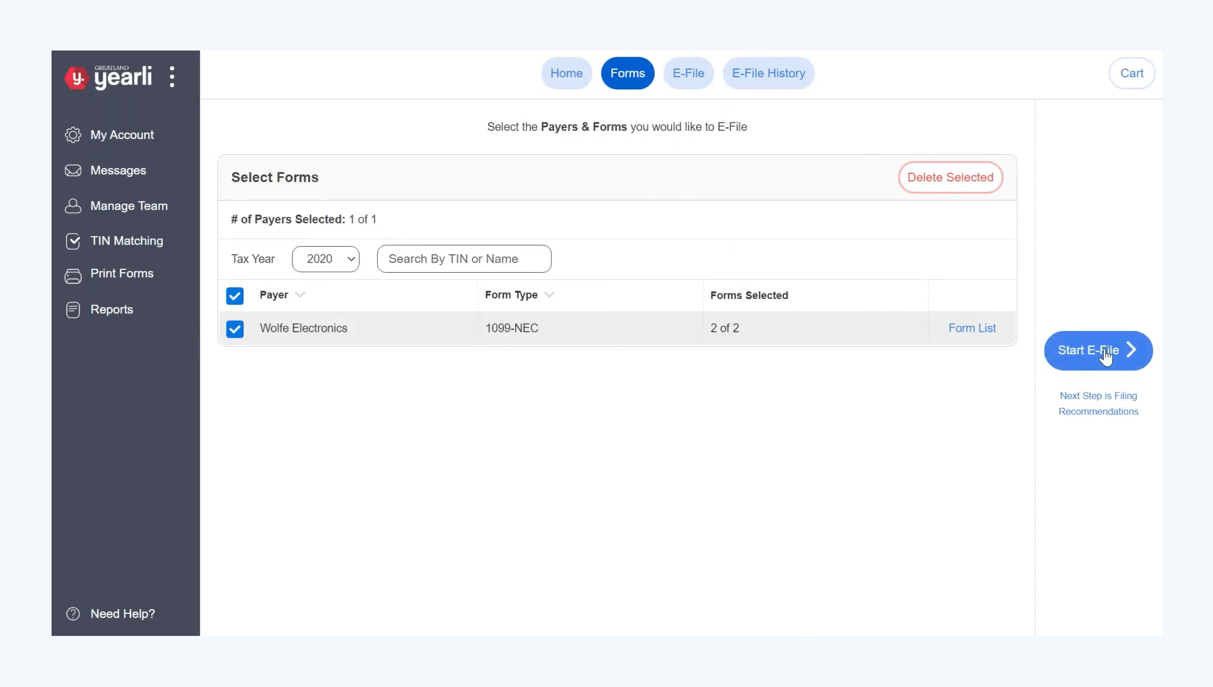 Screenshot of Yearli platform displaying imported forms