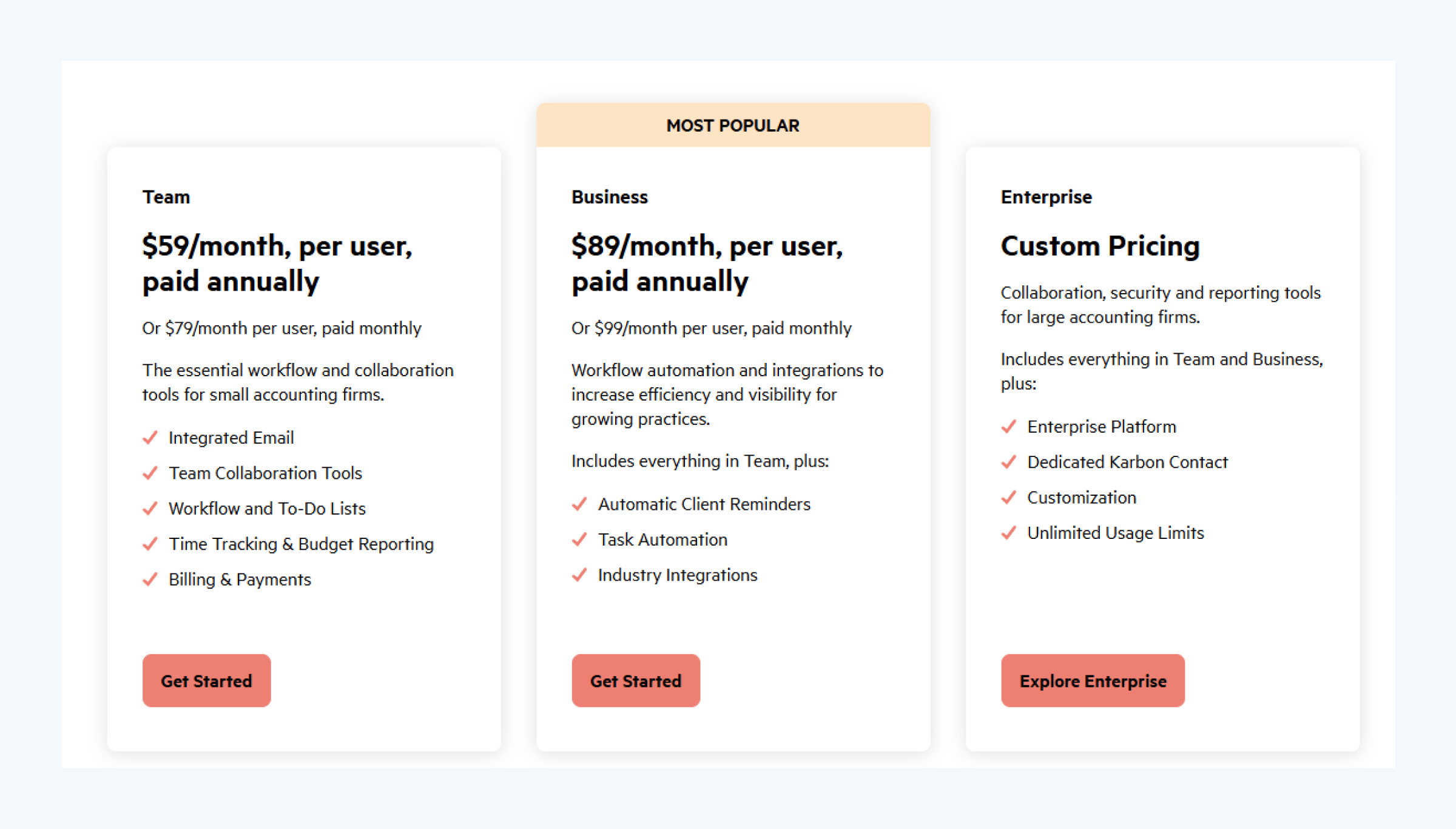 Karbon pricing plan overview