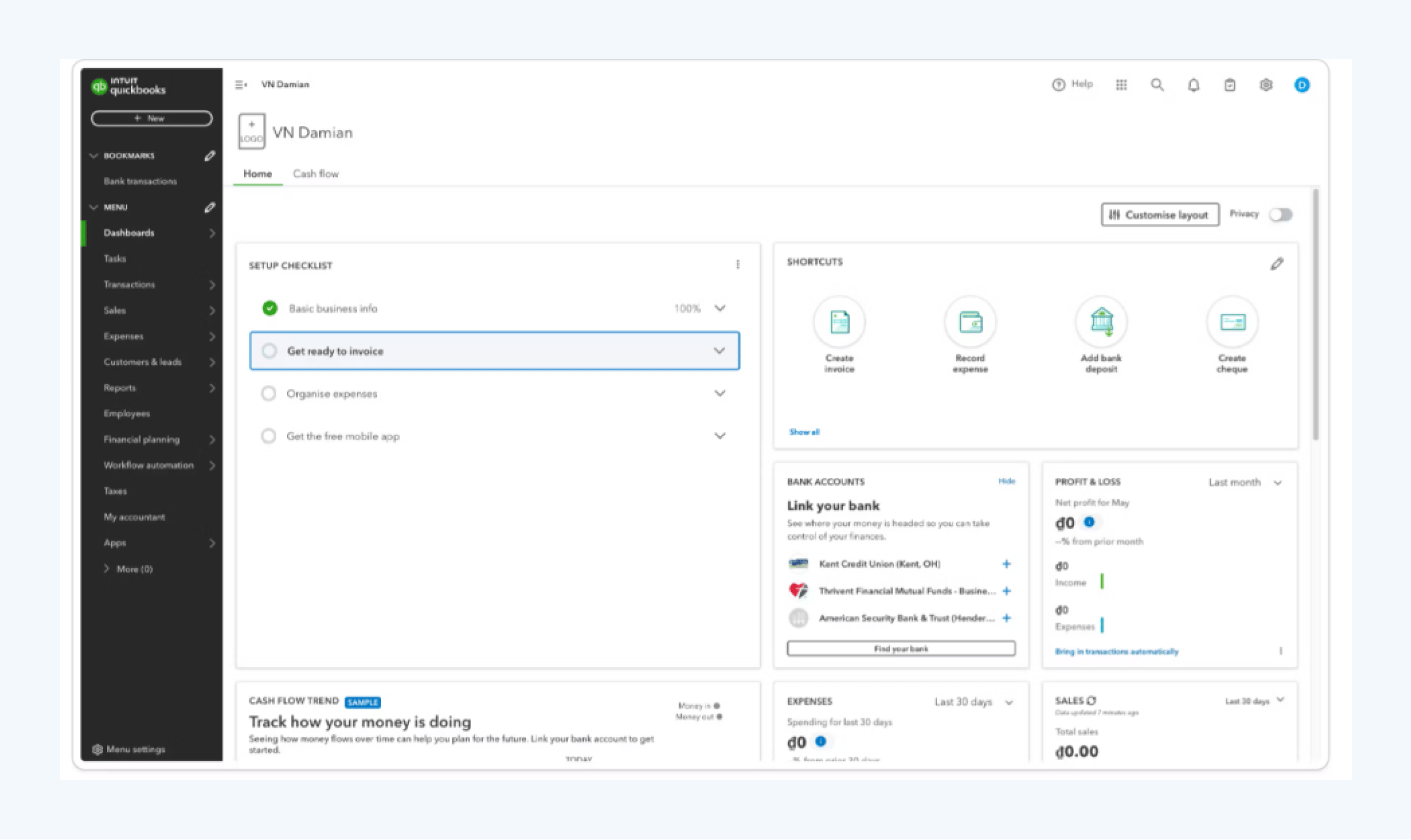 Screenshot di QuickBooks Online - programma per la contabilità per PMI