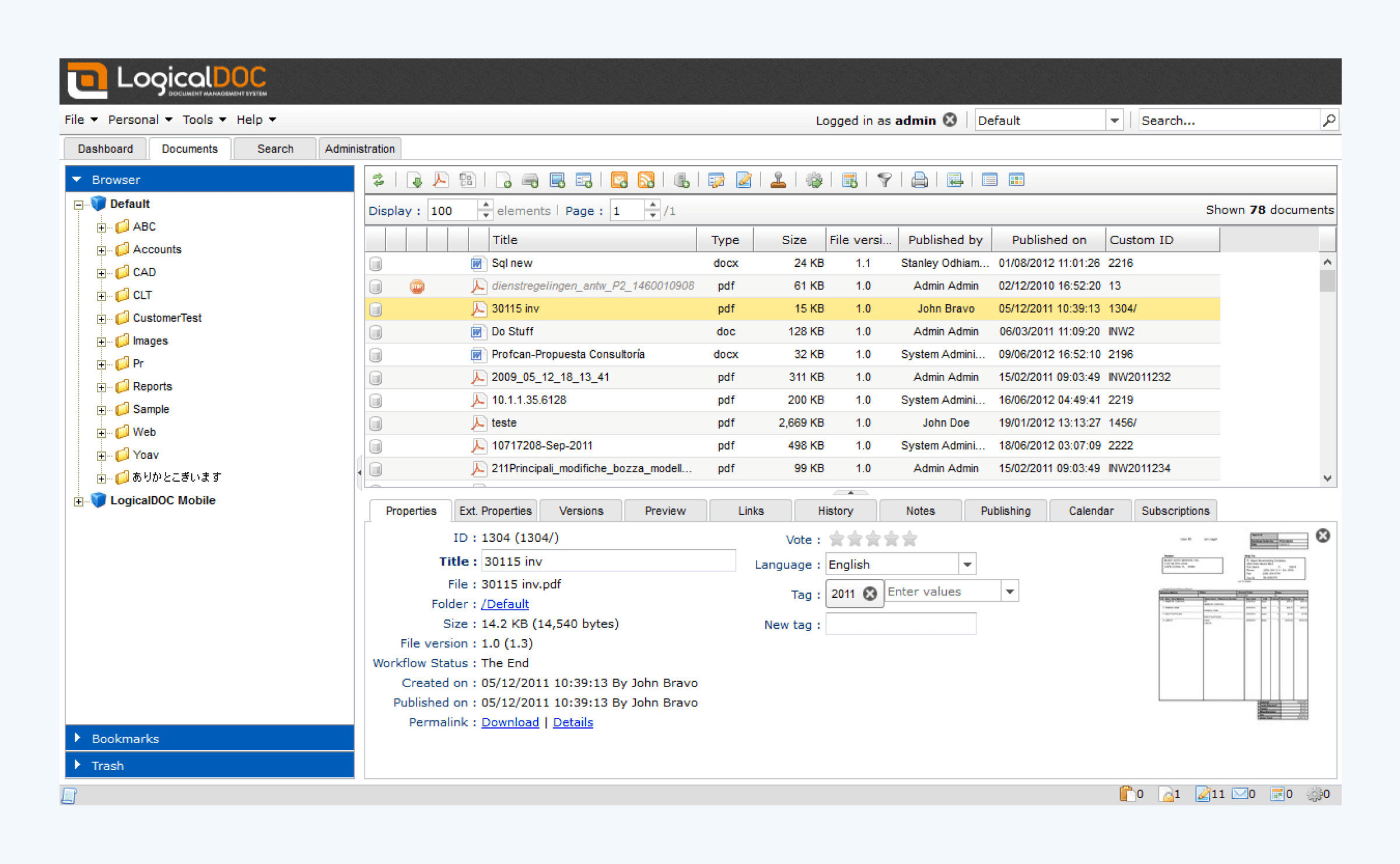 Dashboard LogicalDOC per la gestione documentale con ricerca avanzata e controllo degli accessi