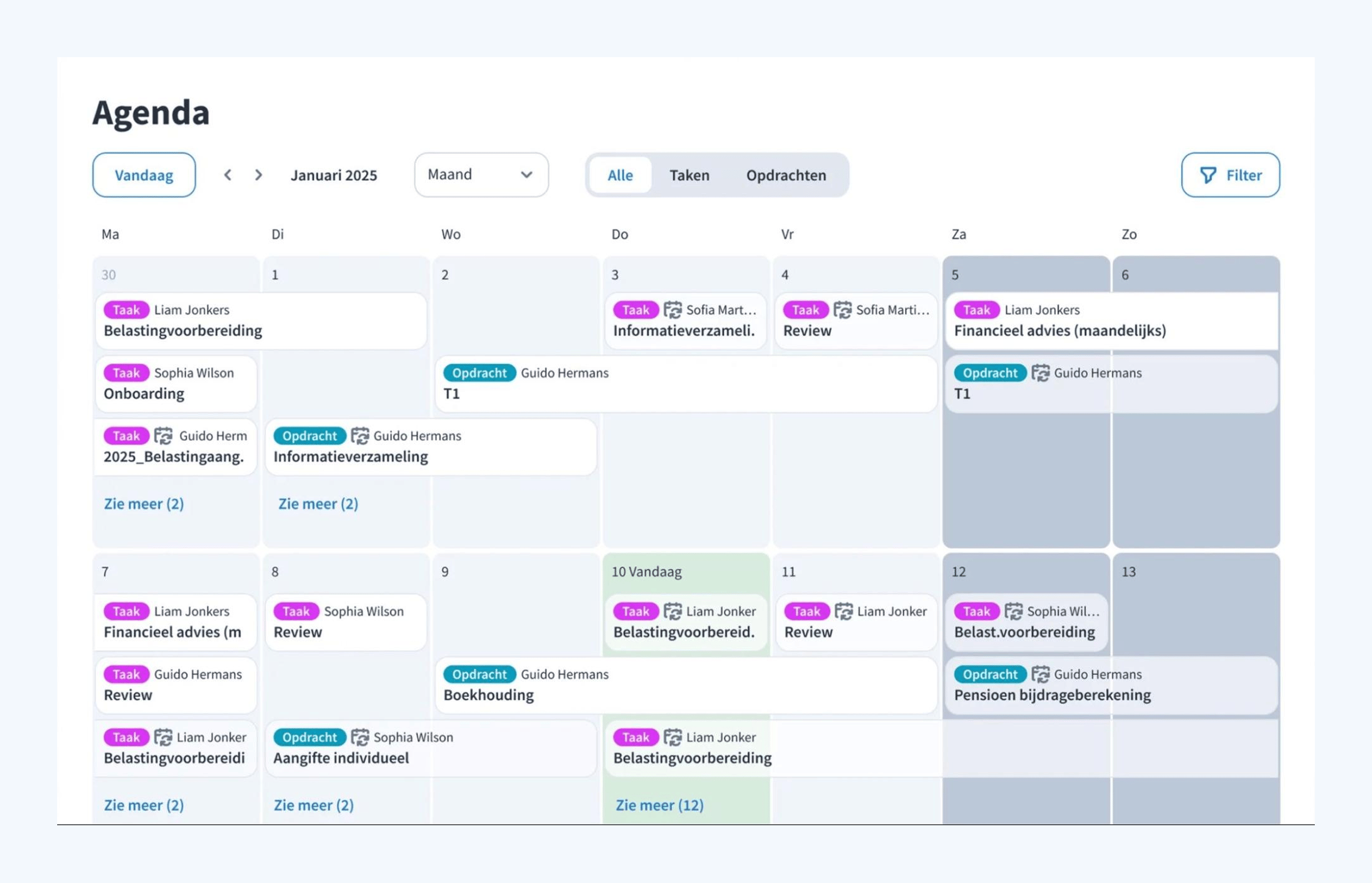 A screenshot of tasks in TaxDome’s calendar view