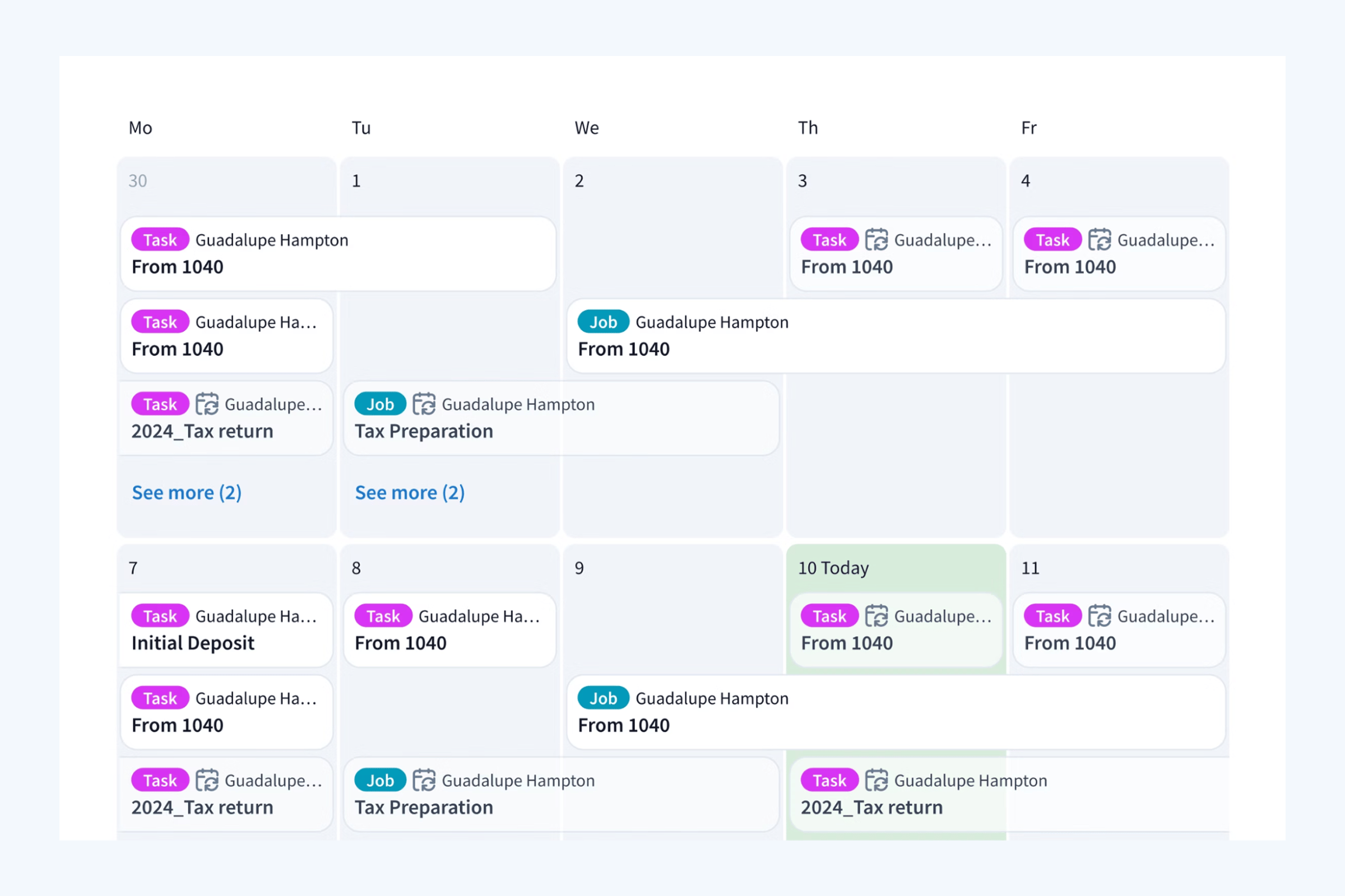 TaxDome's customizable calendar interface