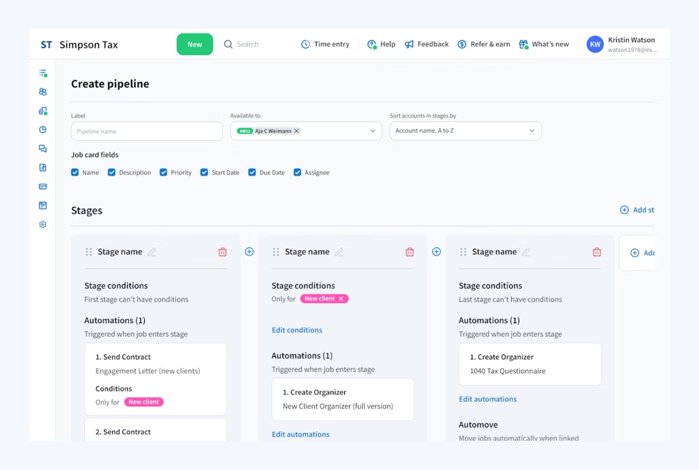 TaxDome Workflow automation builder inside the TaxDome platform
