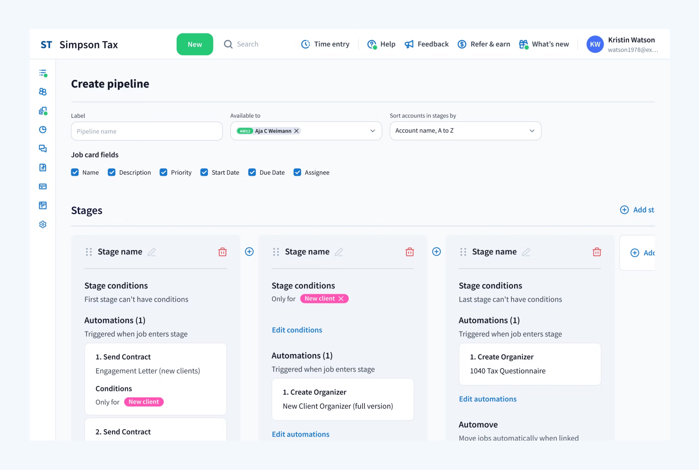 TaxDome's user interface showing the workflow management dashboard