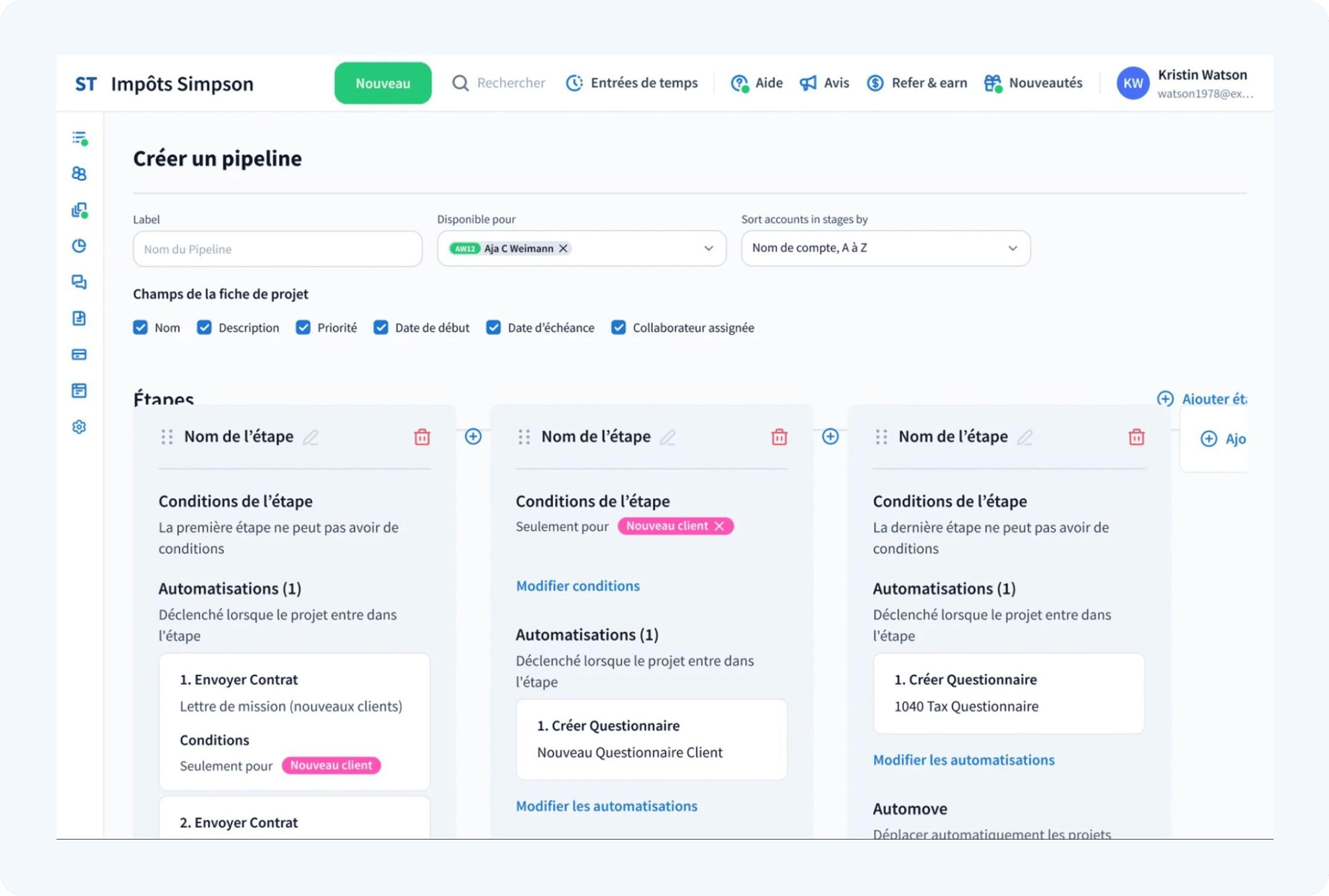 A screenshot of automation pipelines in TaxDome