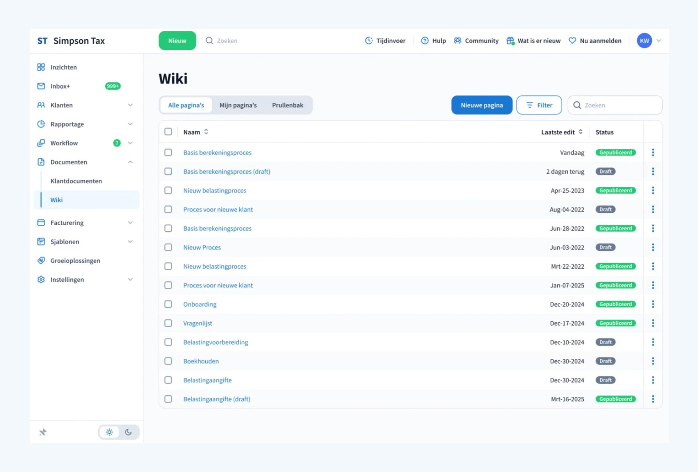 A screenshot of Wiki standard operating procedures (SOPs) in TaxDome