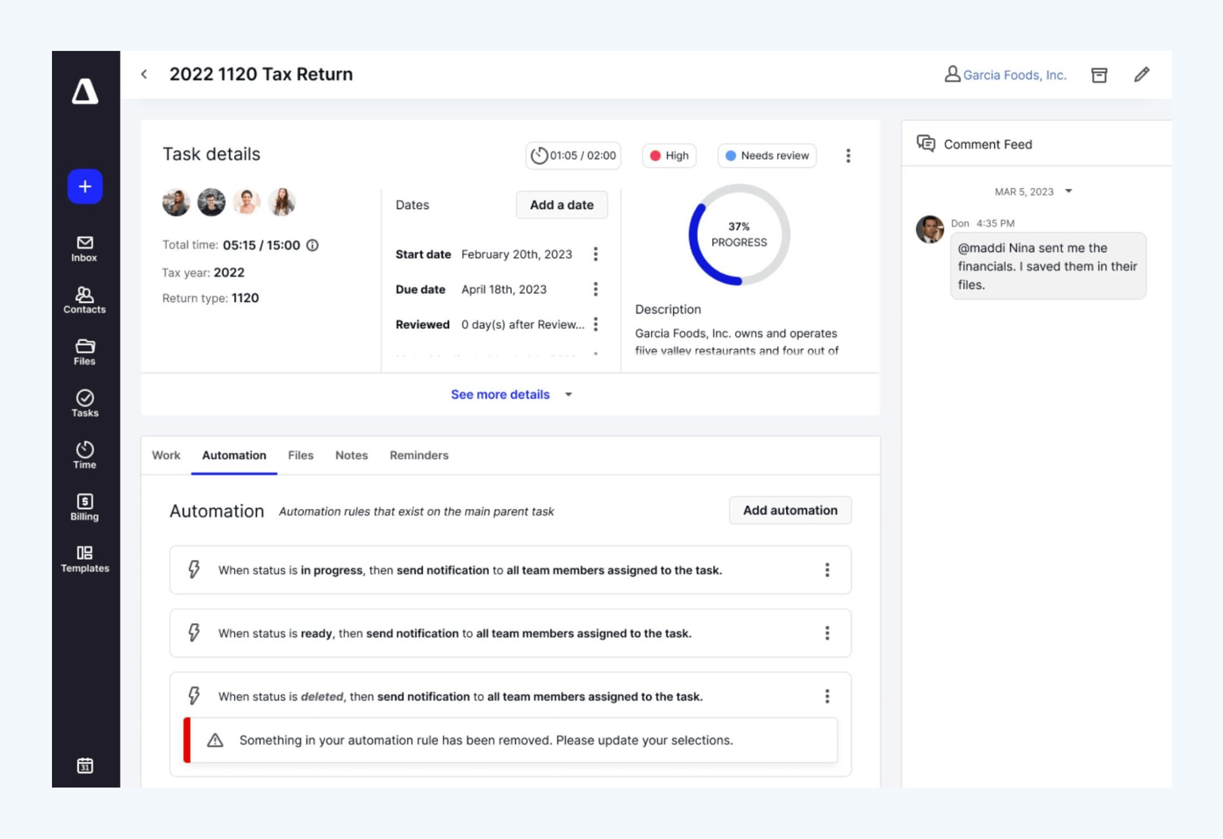 Canopy client profile view