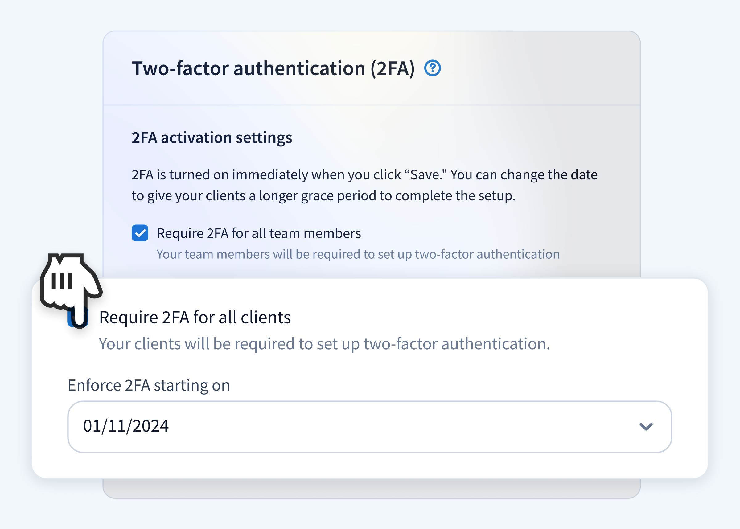 TaxDome two-factor authentication (2FA) activation settings