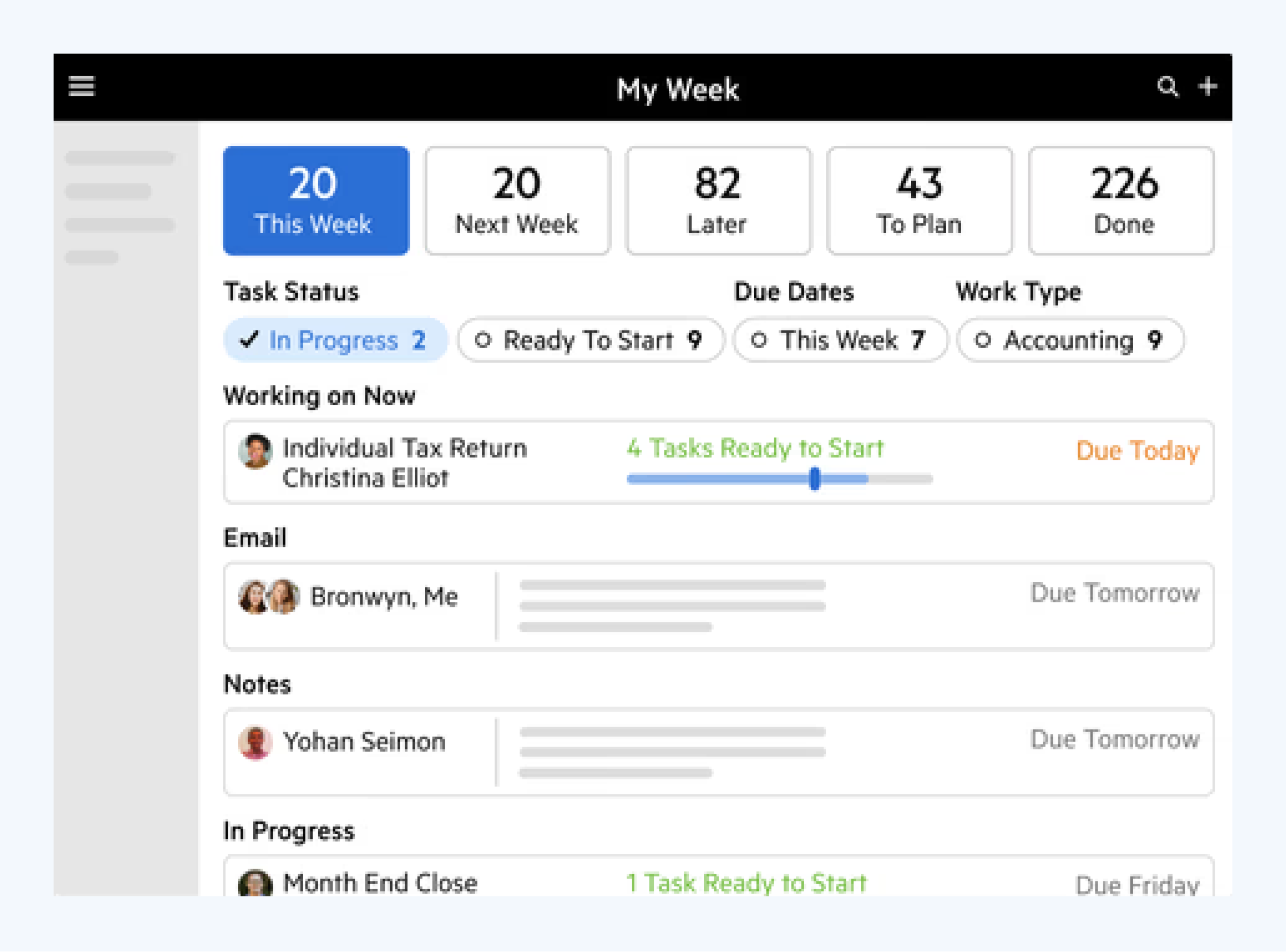 Karbon task management dashboard view