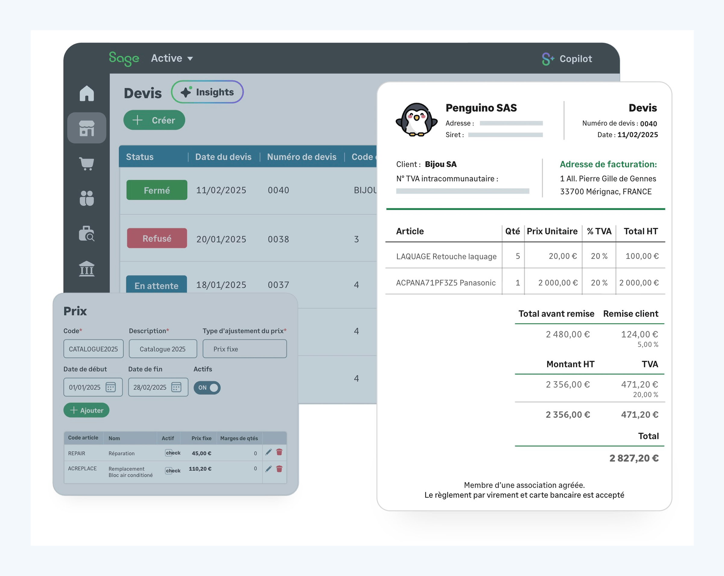 A composite of Sage Active accounting software interfaces