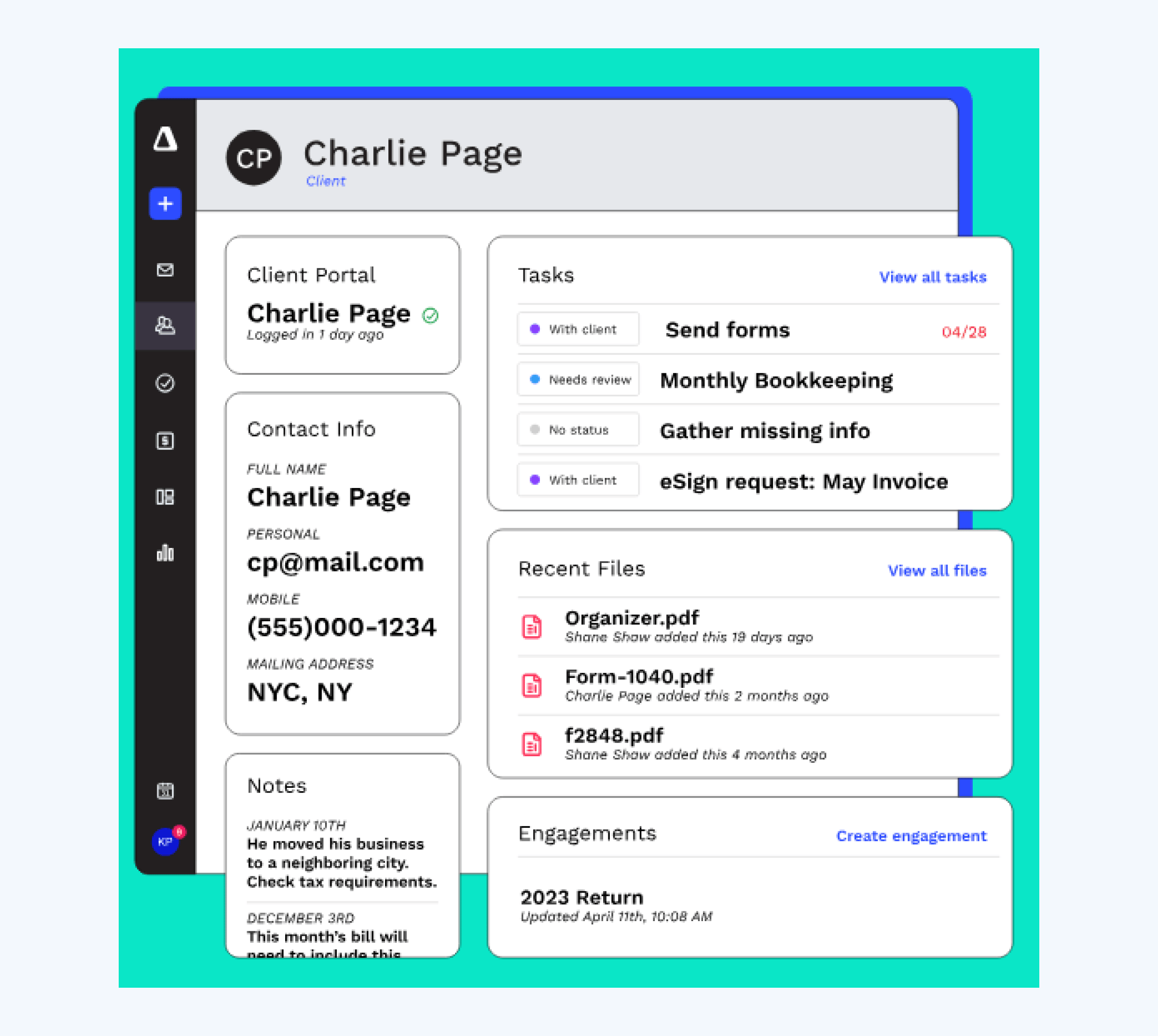 Canopy client portal with task and file views