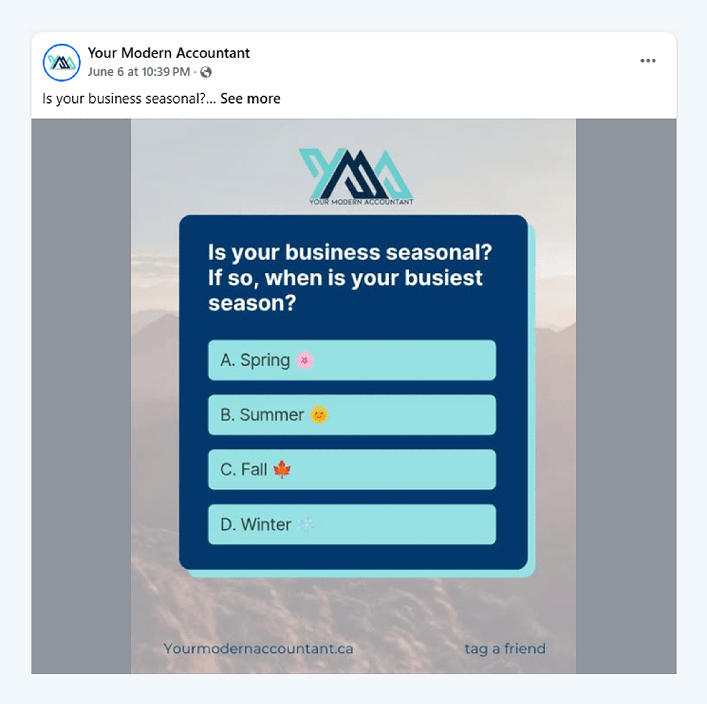 Client poll shared by Your Modern Accountant on Facebook