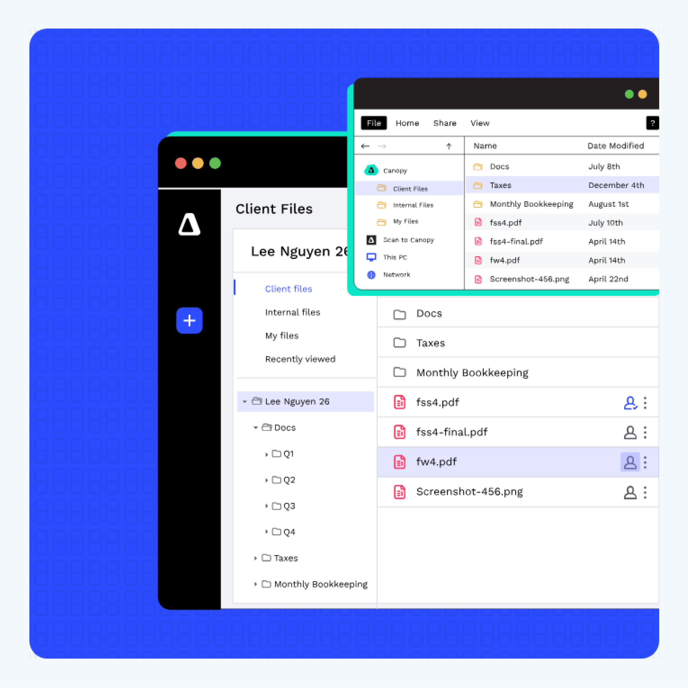 Canopy document storage and sharing tools