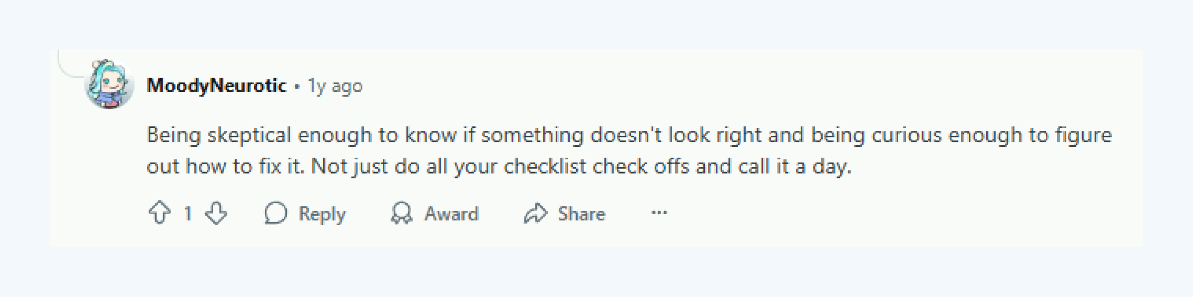 Reddit comment about applying critical thinking in accounting