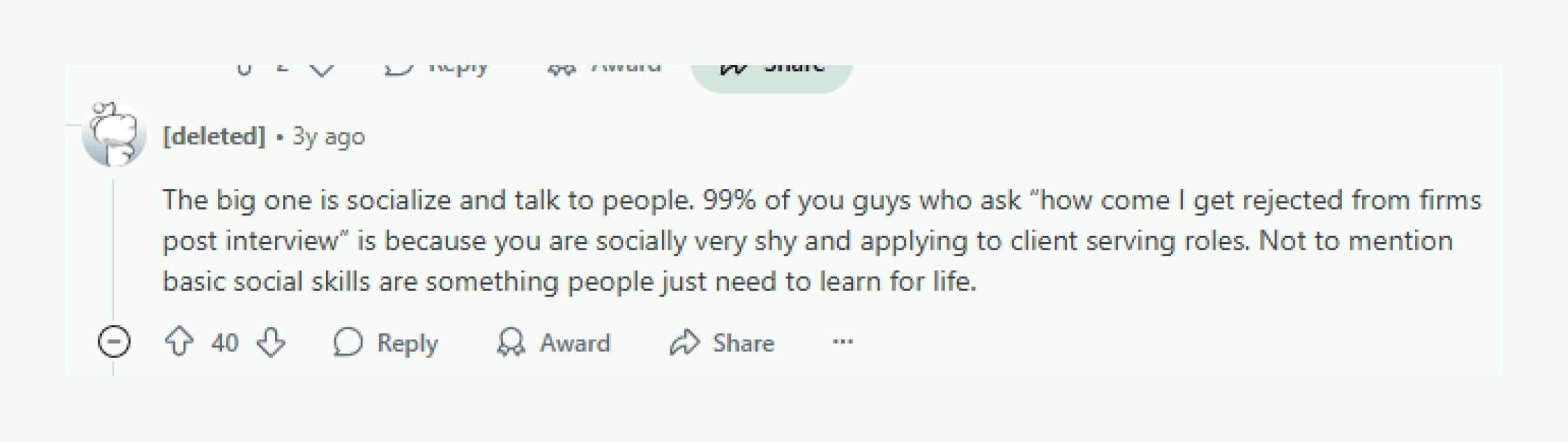 Screenshot of a Reddit comment on the value of socializing