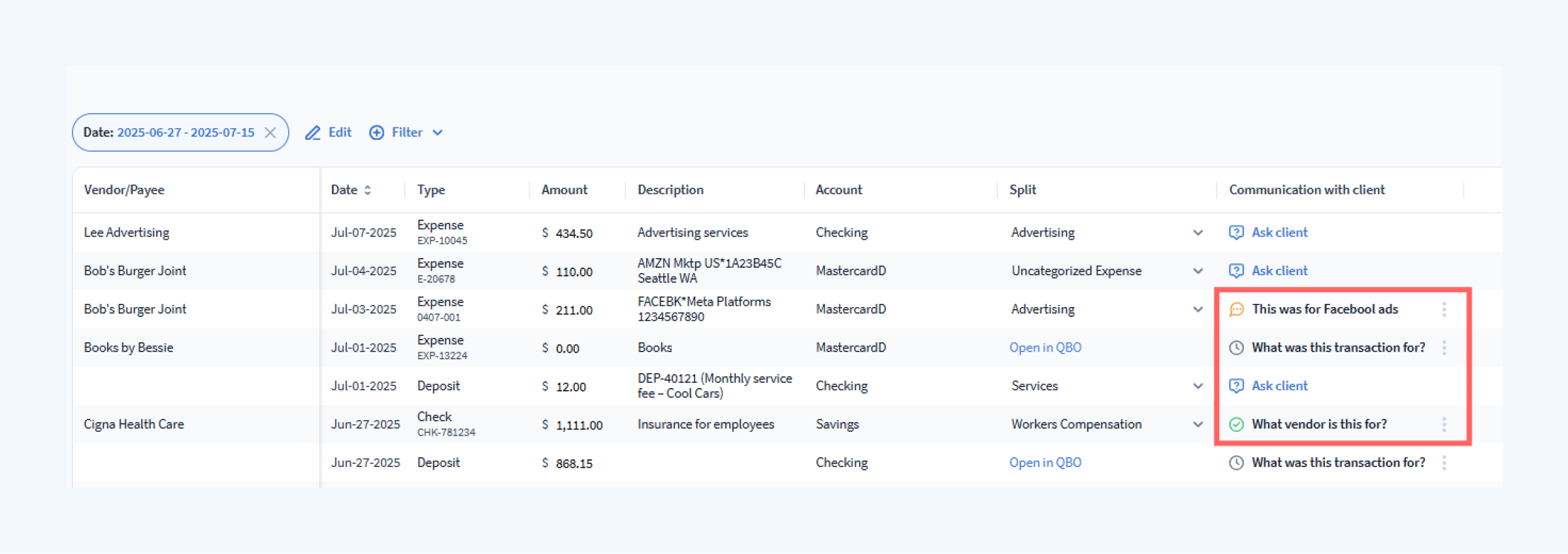 Client communication in TaxDome’s Bookkeeping Hub
