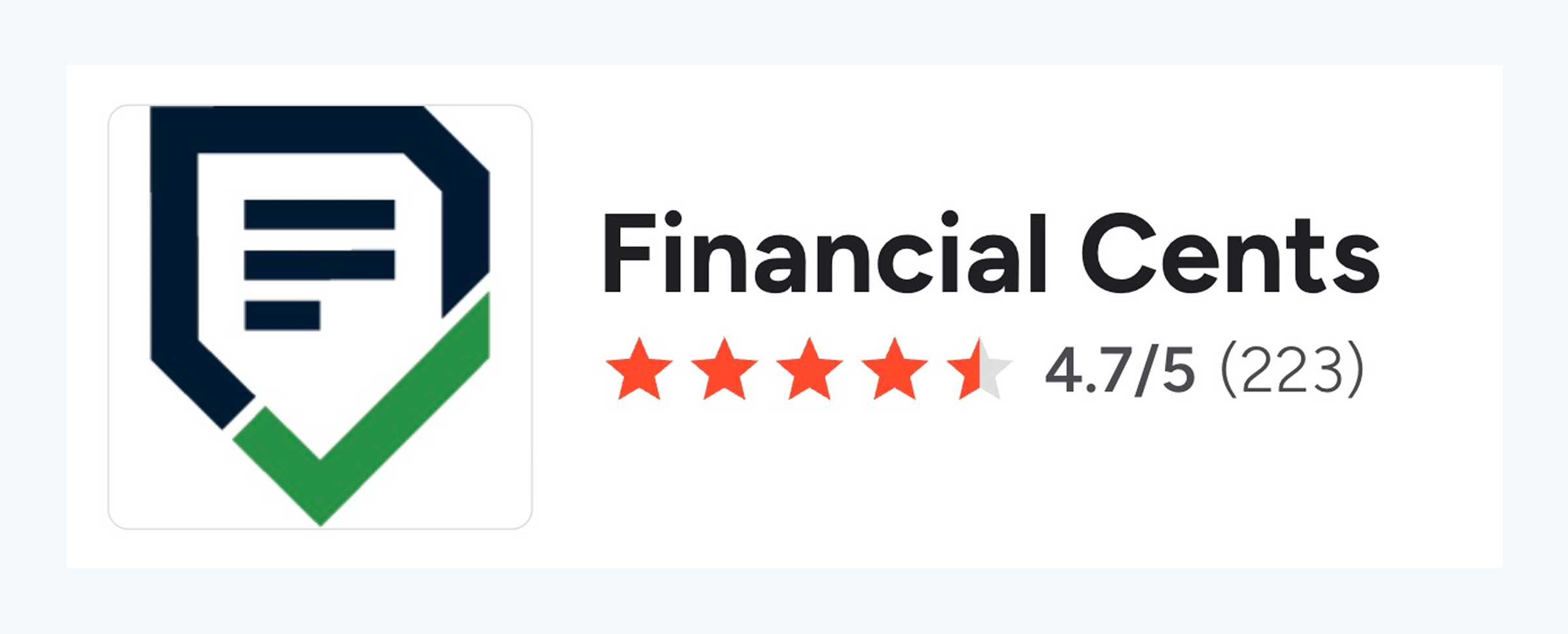 A screenshot of Financial Cents’ review score on G2