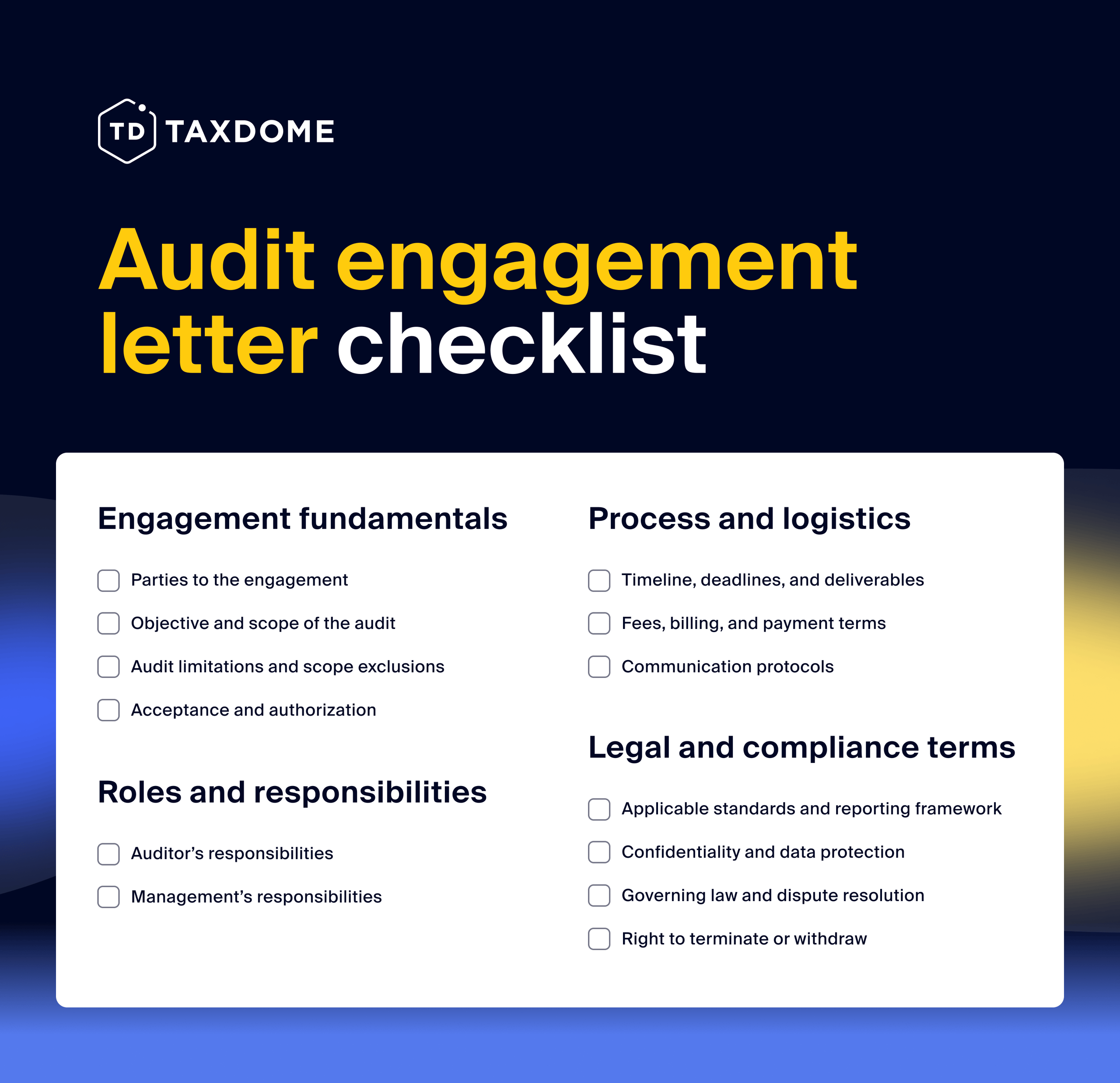 Infographic outlining the key components of an audit engagement letter