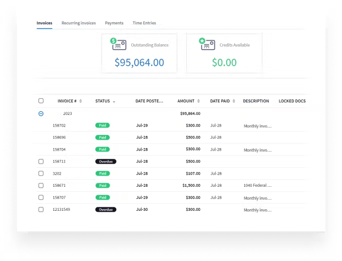 Image showcasing TaxDome's time and billing feature