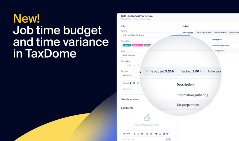 New: Job time budget and time variance in TaxDome — unleash data-driven productivity and profitability