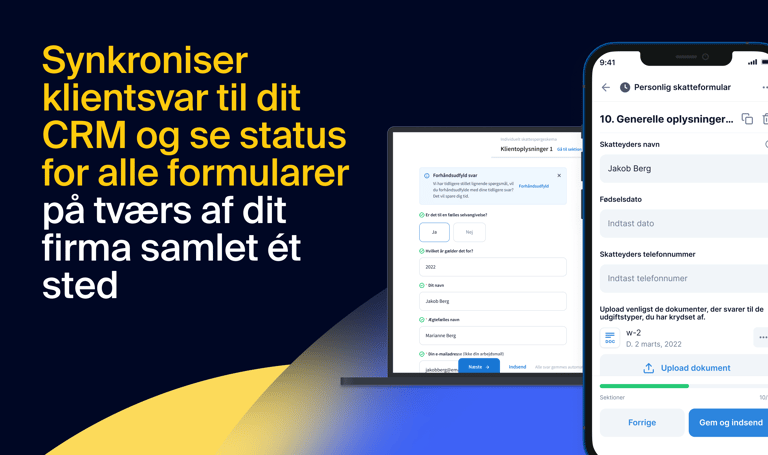 Synkroniser svar fra klienter direkte til dit CRM og se status for alle formularer på tværs af dit firma på ét sted
