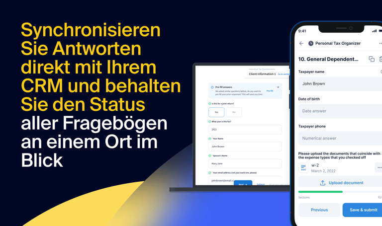 Synchronisieren Sie Antworten direkt mit Ihrem CRM und behalten Sie den Status aller Fragebögen an einem Ort im Blick
