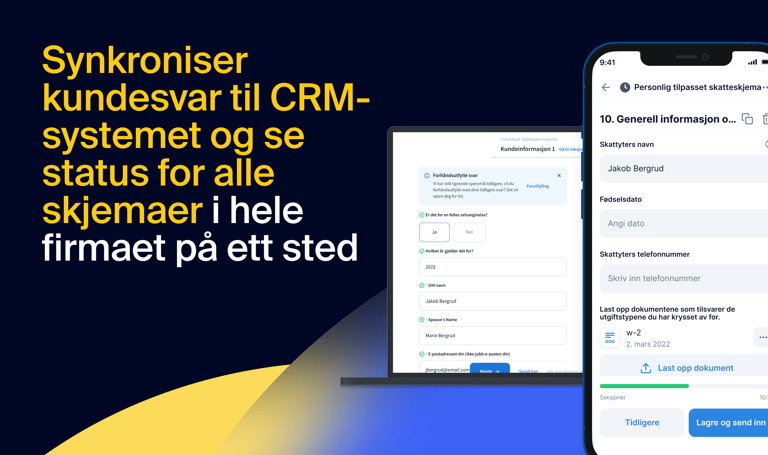 Synkroniser svar fra kunder direkte til CRM-systemet og se status for alle skjemaer i hele firmaet på ett og samme sted