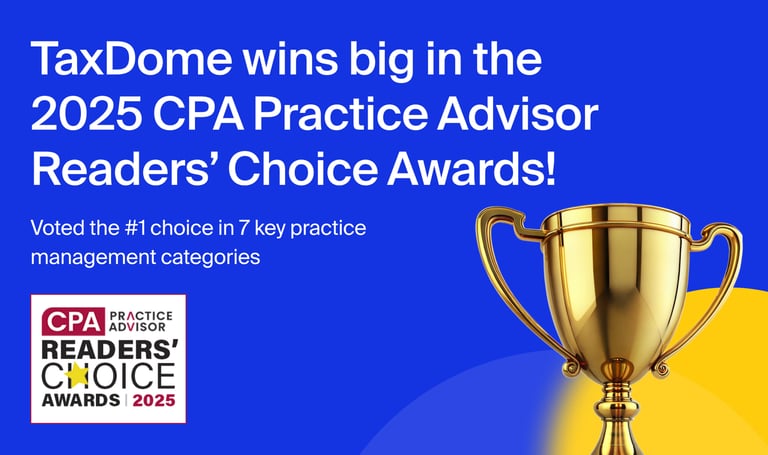 TaxDome wins 7 categories in the 2025 CPA Practice Advisor Readers’ Choice Awards