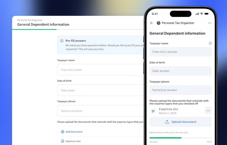 TaxDome tax organizer on both desktop and mobile