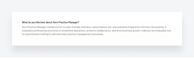 A screenshot from a positive review of Xero Practice Manager