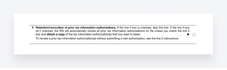 A screenshot of section five of IRS Form 8821.