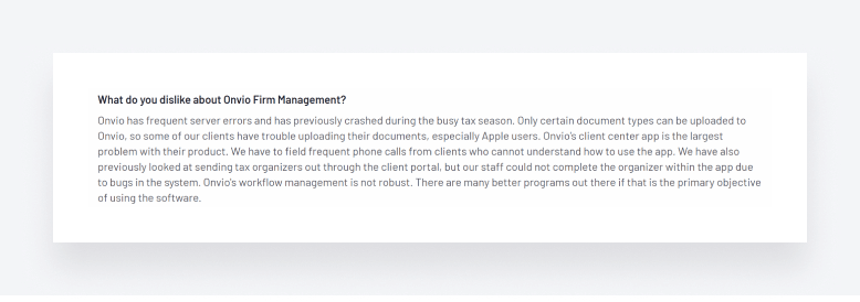 A screenshot of a negative review of Onvio Firm Management.