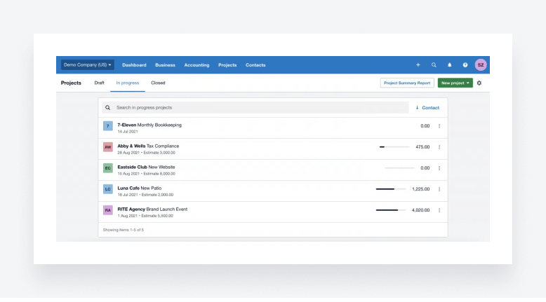 A screenshot showing how project tracking works in Xero Practice Manager.