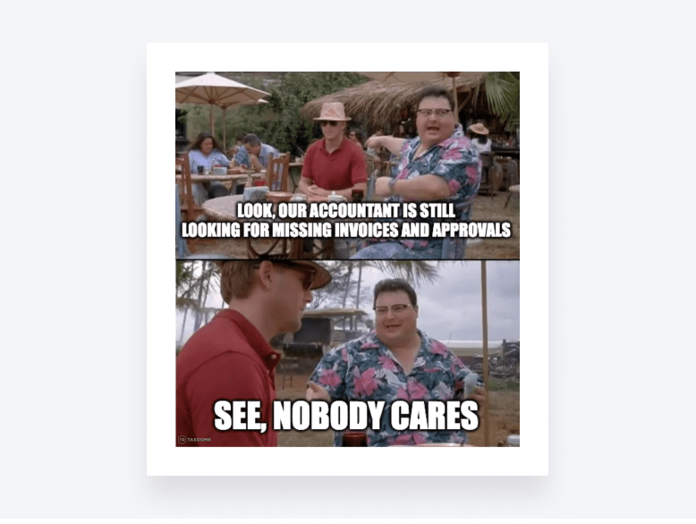Man telling his friend, an accountant, that nobody cares about missing invoices and approvals.