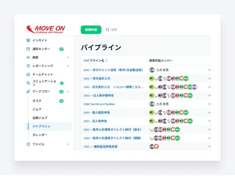 TaxDomeパイプライン一覧ページ