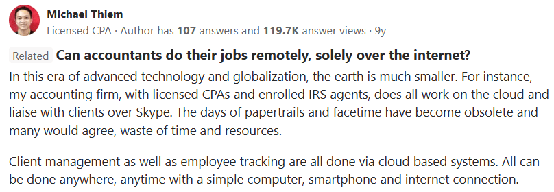 Licensed CPA sharing thoughts on remote accounting