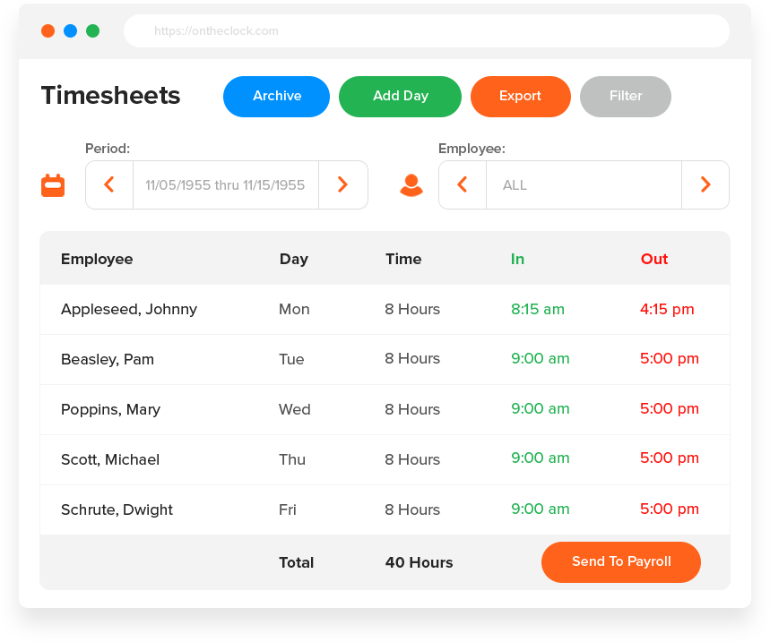 OnTheClock time tracking & payroll prep dashboard